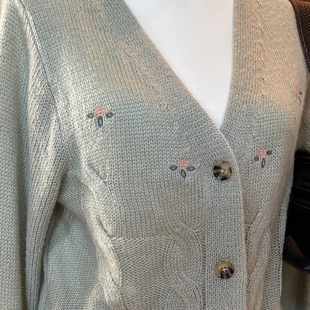 Green Feminine Floral Vintage Inspired Knit Cardigan ✨ - Picture 2 of 10